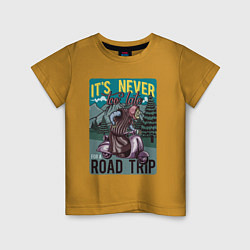 Футболка хлопковая детская Бабушка на скутере - road trip, цвет: горчичный