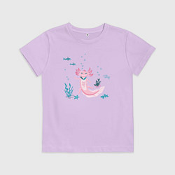 Футболка хлопковая детская Аксолотль и подводный мир, цвет: лаванда
