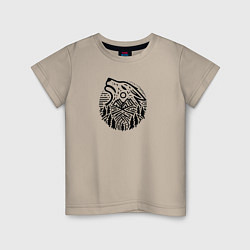 Детская футболка Голова воющего волка с горным пейзажем
