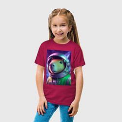 Футболка хлопковая детская Портрет бравого космонавта - капибара, цвет: маджента — фото 2