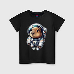 Футболка хлопковая детская Прикольный капибарыш космонавт - нейросеть, цвет: черный