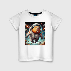 Футболка хлопковая детская Capybara is a brave cosmonaut, цвет: белый