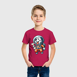 Футболка хлопковая детская Dalmatian cosmonaut puppy with a bone, цвет: маджента — фото 2