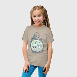 Футболка хлопковая детская Цветочный Тоторо, цвет: миндальный — фото 2