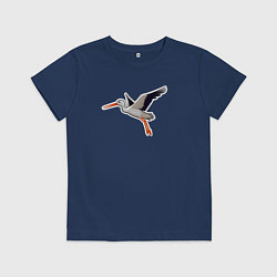 Футболка хлопковая детская Летящий черно белый аист, цвет: тёмно-синий