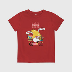 Футболка хлопковая детская Пасхальный гном на велосипеде, цвет: красный