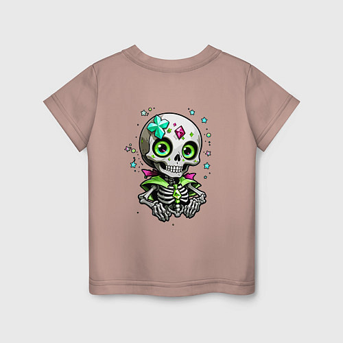 Детская футболка Скелет и звёзды зелёный / Пыльно-розовый – фото 2
