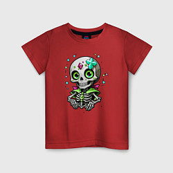 Детская футболка Скелет и звёзды зелёный