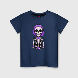 Футболка хлопковая детская Скелет с бабочкой фиолетовый, цвет: тёмно-синий