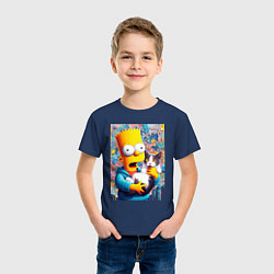 Футболка хлопковая детская Bart Simpson with a kitten - ai art, цвет: тёмно-синий — фото 2