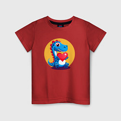 Футболка хлопковая детская Динозаврик с сердечком, цвет: красный