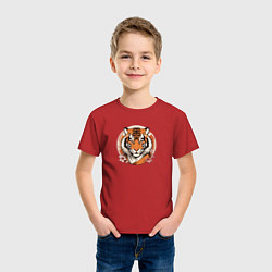 Футболка хлопковая детская Тигр в ретро стиле, цвет: красный — фото 2