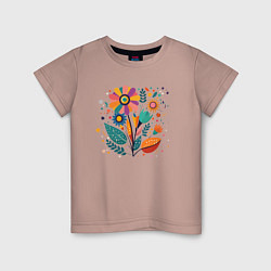 Детская футболка Яркий цветок, веточки и листья