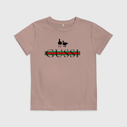 Футболка хлопковая детская Гусси - надпись, цвет: пыльно-розовый