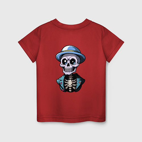 Детская футболка Скелет в синей шляпе / Красный – фото 2