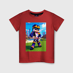 Футболка хлопковая детская Jotaro Kujo and Minecraft - collaboration, цвет: красный