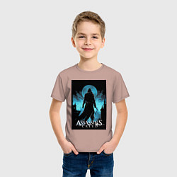 Футболка хлопковая детская Assassins creed темная ночь, цвет: пыльно-розовый — фото 2