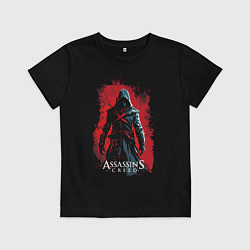 Футболка хлопковая детская Assassins creed на фоне красной стены, цвет: черный