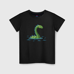 Футболка хлопковая детская Динозаврик, плывущий в воде, цвет: черный