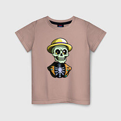 Футболка хлопковая детская Скелет в жёлтой шляпе, цвет: пыльно-розовый