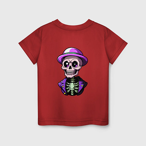 Детская футболка Скелет в фиолетовой шляпе / Красный – фото 2