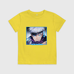 Футболка хлопковая детская Сатору Годзё портрет Jujutsu Kaisen, цвет: желтый