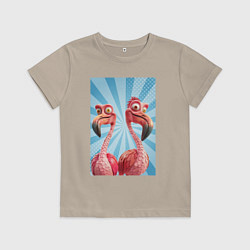 Футболка хлопковая детская Два радостных фламинго, цвет: миндальный