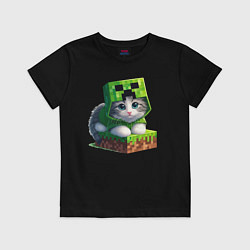 Футболка хлопковая детская Kitten creeper collaboration - ai art, цвет: черный