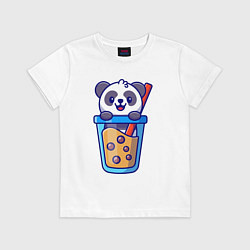 Футболка хлопковая детская Панда в стаканчике, цвет: белый
