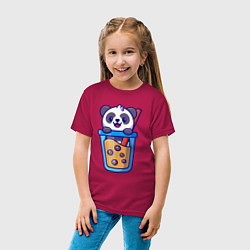 Футболка хлопковая детская Панда в стаканчике, цвет: маджента — фото 2