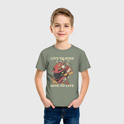 Футболка хлопковая детская Жить чтобы ездить ездить чтобы жить, цвет: авокадо — фото 2