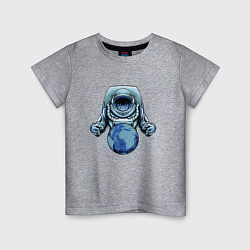 Футболка хлопковая детская Космонавт с планетой, цвет: меланж