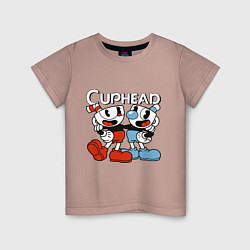 Футболка хлопковая детская Cuphead and Mugman, цвет: пыльно-розовый