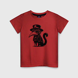 Футболка хлопковая детская Кот в маске чумного доктора, цвет: красный
