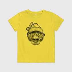 Футболка хлопковая детская Шимпанзе Дед Мороз, цвет: желтый