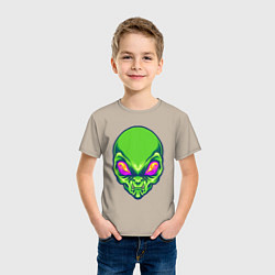 Футболка хлопковая детская Голова зелёного пришельца, цвет: миндальный — фото 2
