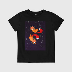 Футболка хлопковая детская Лисы в невесомости, цвет: черный
