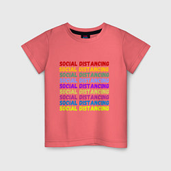 Футболка хлопковая детская Social distancing - социальная дистанция, цвет: коралловый