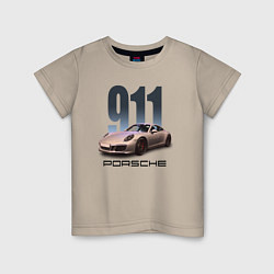 Футболка хлопковая детская Порше 911 спортивный автомобиль, цвет: миндальный