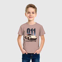 Футболка хлопковая детская Немецкий спортивный автомобиль Порше 911, цвет: пыльно-розовый — фото 2