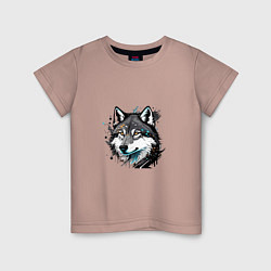 Детская футболка Портрет волка с брызгами краски