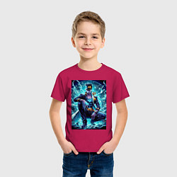 Футболка хлопковая детская Jotaro Kujo - neon glow ai art, цвет: маджента — фото 2