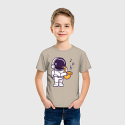 Футболка хлопковая детская Космонавт саксофонист, цвет: миндальный — фото 2