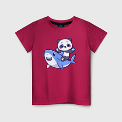 Футболка хлопковая детская Панда и акула, цвет: маджента