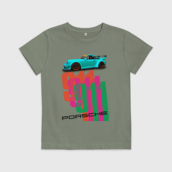 Футболка хлопковая детская Порше 911 спортивный немецкий автомобиль, цвет: авокадо
