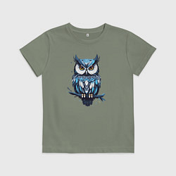 Футболка хлопковая детская Голубая сова на ветке, цвет: авокадо