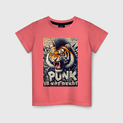 Футболка хлопковая детская Cool tiger - punks not dead, цвет: коралловый