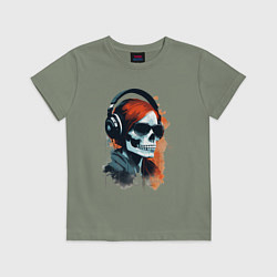 Футболка хлопковая детская Grunge redhead girl skull, цвет: авокадо