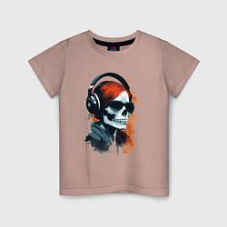 Футболка хлопковая детская Grunge redhead girl skull, цвет: пыльно-розовый