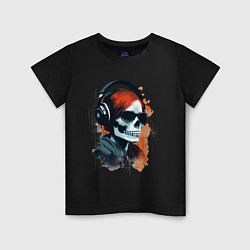 Футболка хлопковая детская Grunge redhead girl skull, цвет: черный